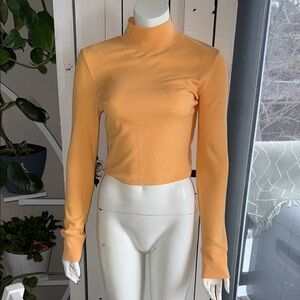 American Eagle Orange cropped waffle Mock Neck Long Sleeve Top NWT Lg